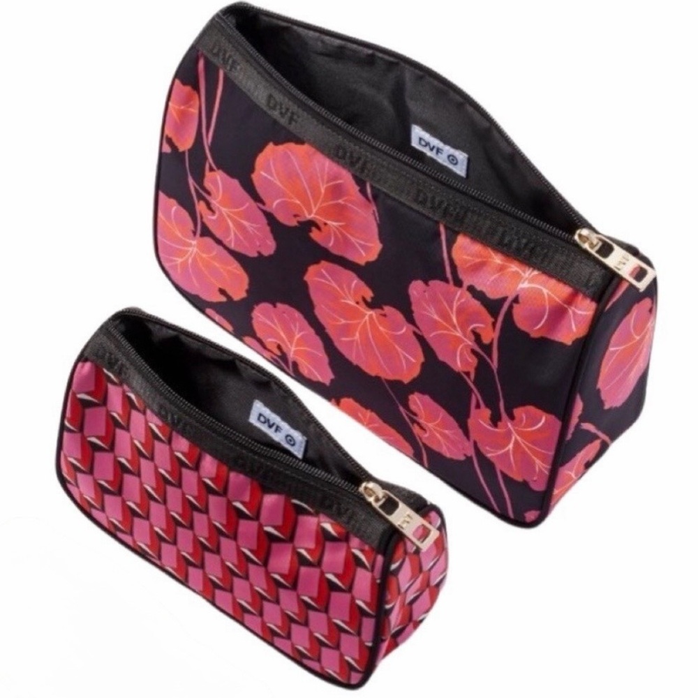 Diane Von Furstenberg NWOT Floral and Geometric Cosmetic Bag Duo